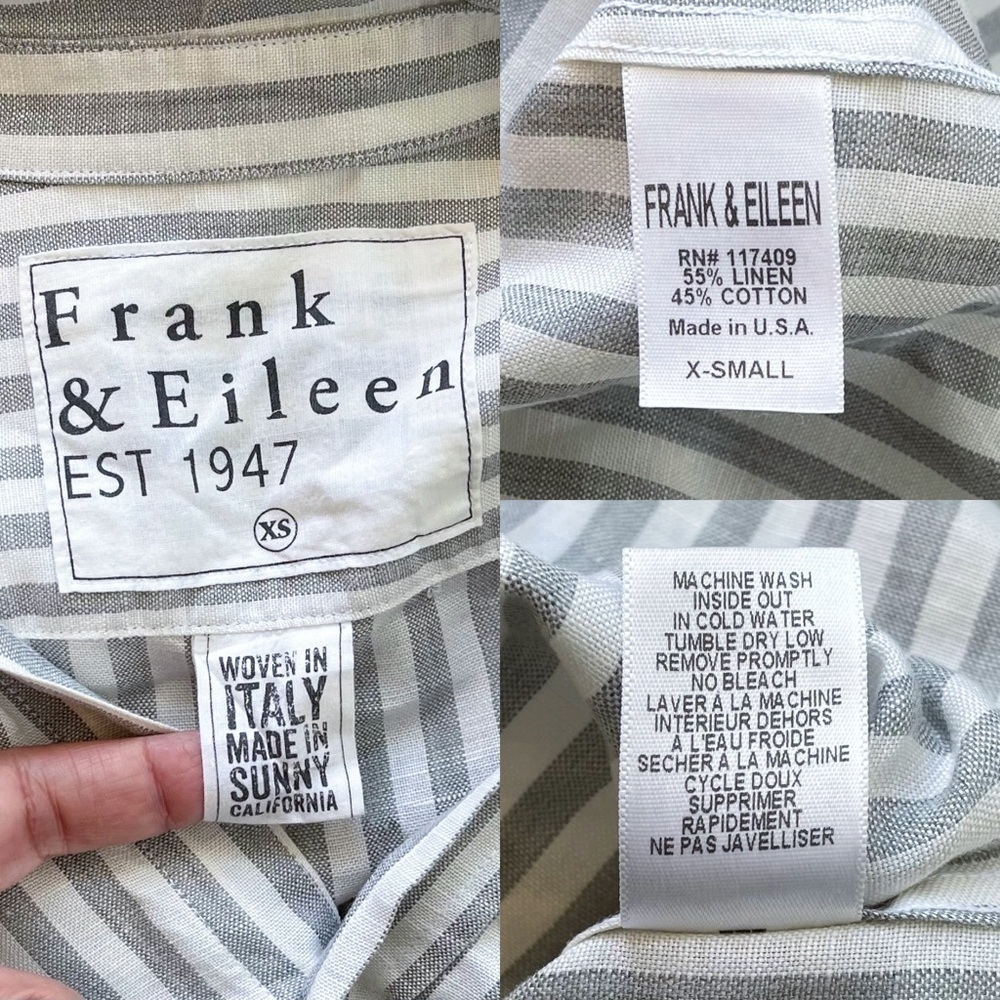 Frank & Eileen Mary Shirtdress Grey White Linen Stripe Long Sleeve Button XS EUC - Picture 5 of 7
